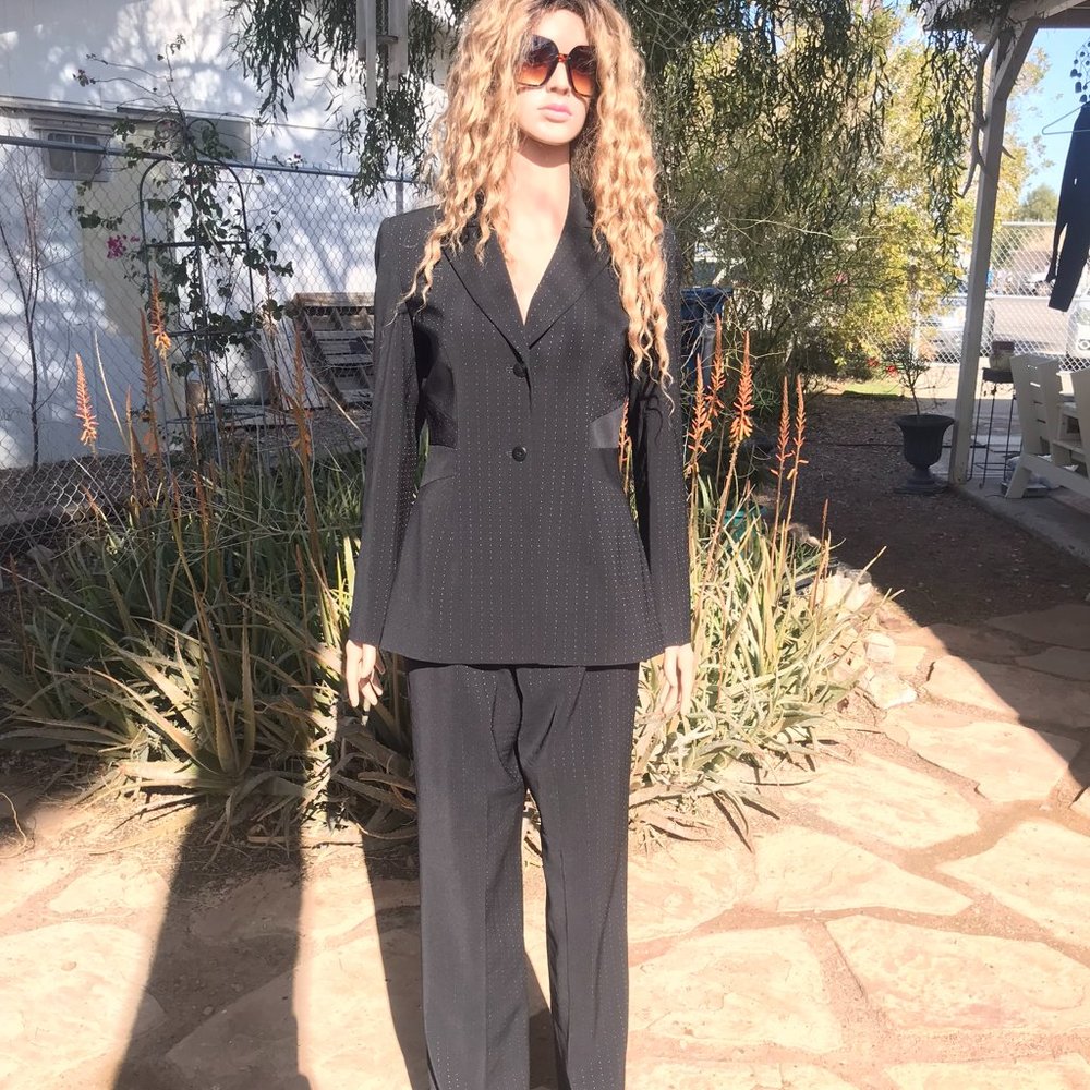 Liz Claiborne Black with Blue Stitiching Pant Suit